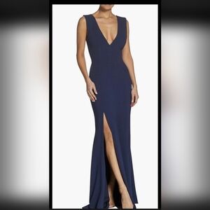 DRESS THE POPULATION Womens Size Medium Blue Sandra Crepe Trumpet GOWN DRESS New